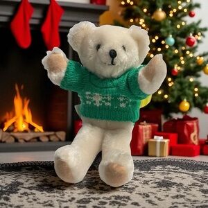 Vintage Russ Berrie Teddy Bear Plush with Green Sweater – Item #1390